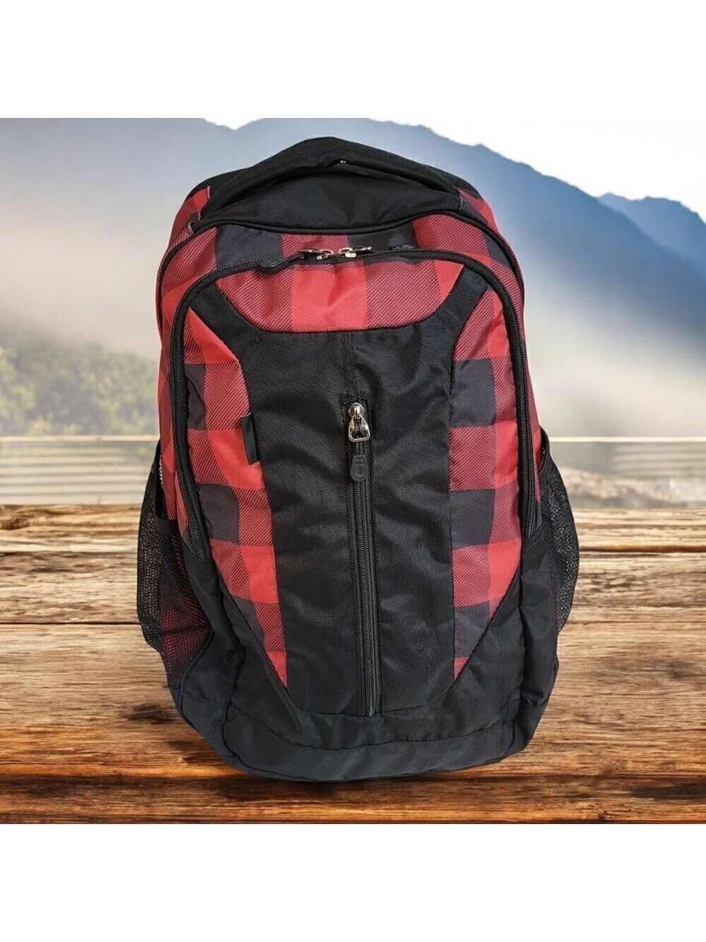 ORBEN Vertical Zip Laptop Backpack - Black and Red Check